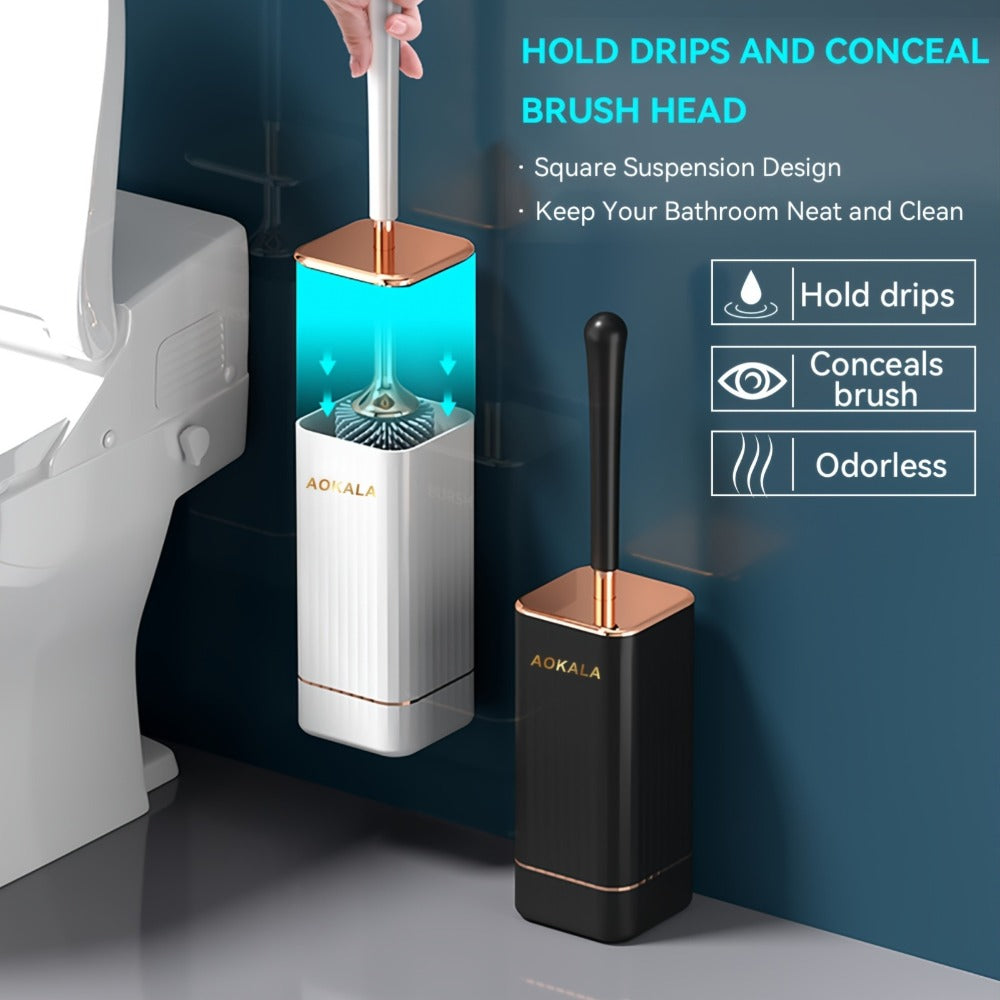 Toilet Brush and Holder Set Ergonomic - Odor Resistant Easy Clean Deep Scrub Bathroom Toilet Brush with Caddy Stand Hygienic Storage | Black | Bathroom Essentials Home Cleaning Accessories Gift
