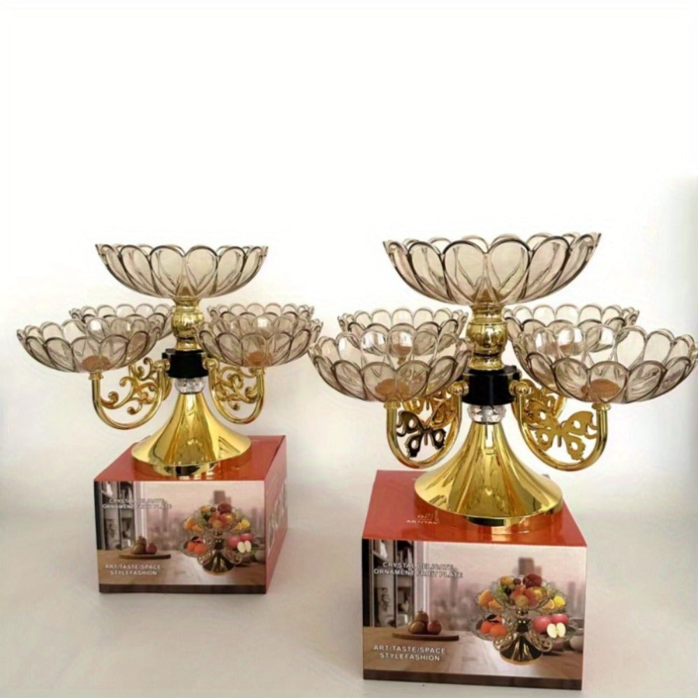 Crystal Rotating Fruit Plate Set 5-Tier ¨C Luxury Round Multi-Layer Snack Candy Dish Bowl for Living Room Coffee Table Home Decor European Style Elegant Dessert Display Centerpiece Gift
