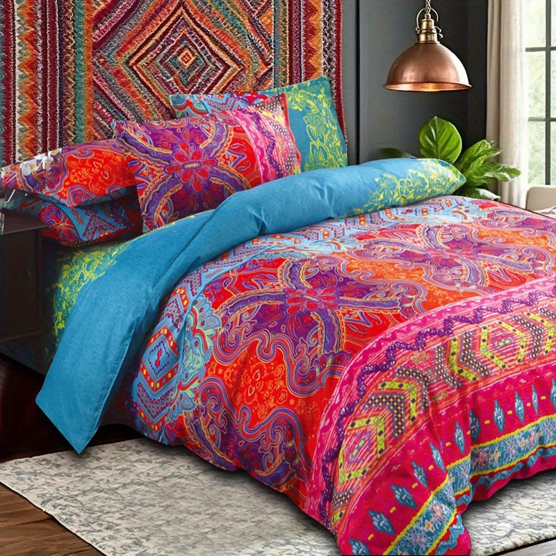 Bohemian Floral Quilt Comforter Set ¨C Soft Microfiber Lightweight Bedding for All Seasons, Twin Queen King ¨C Rose Red, Scarlet & Dark Pink