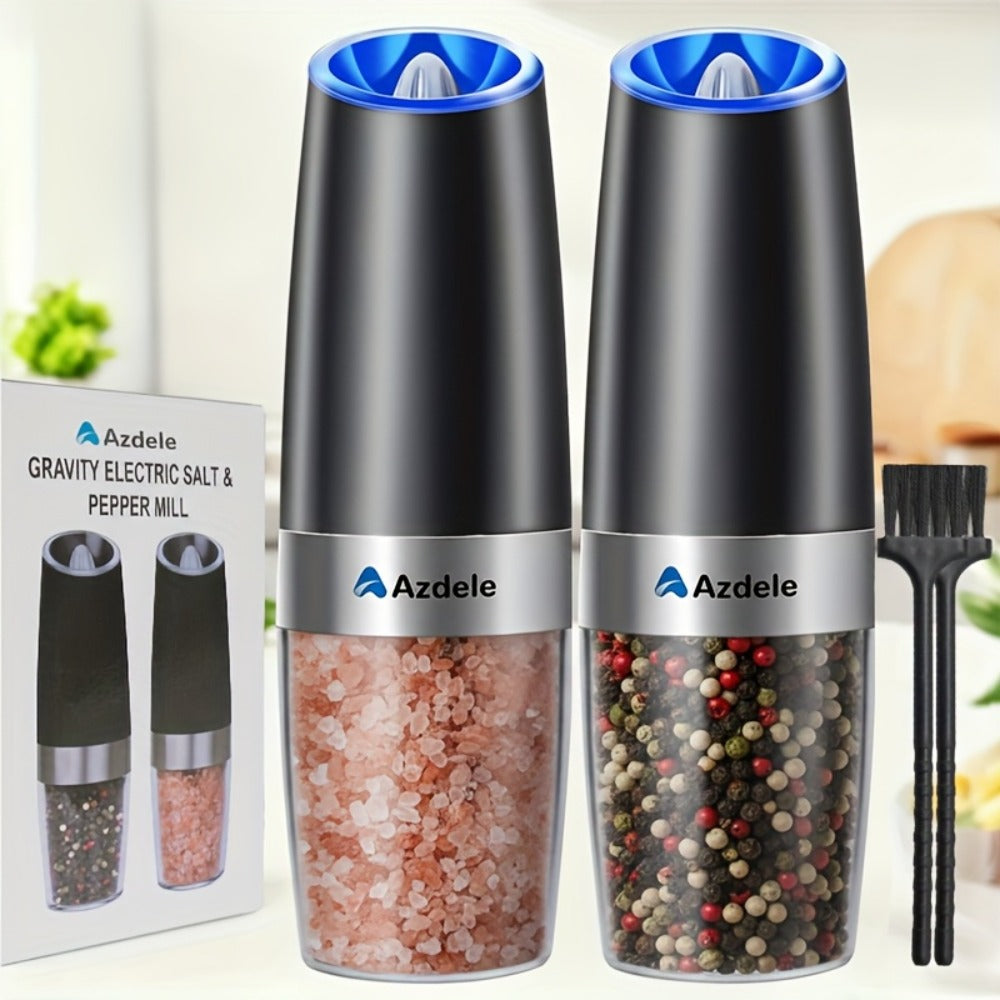 Electric Salt and Pepper Grinder Set 2-Pack Gravity Sensing ¨C Battery Powered LED Light One-Hand Operation | Adjustable Coarseness Black Kitchen Gadget | Perfect Birthday Gift for Home Cooks