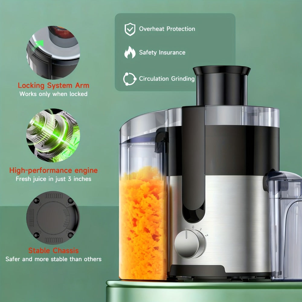 3-in-1 Juicer Blender Food Processor Multifunctional Juice Extractor Wide 3-Inch Chute 3-Speed Settings High Juice Yield Easy Clean Detachable for Fruits Vegetables Fast Juicing