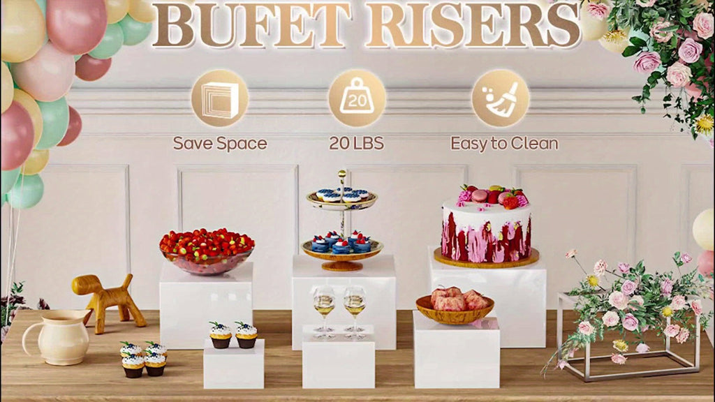 Acrylic Buffet Risers 6pcs Display Stand Set 8 Sizes 3¡±-10¡±, Cube Box Riser Shelf for Party Catering Dessert Table, Food Display Stand for Collectibles Cupcakes Jewelry, White or Clear