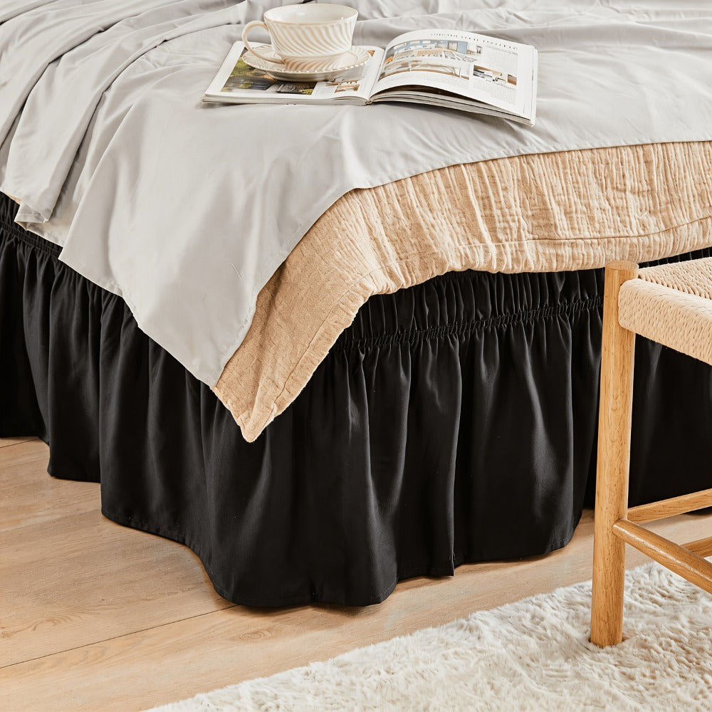 Bed Skirt Elastic Wrap Around Ruffle - 15 Inch Drop Microfiber Dust Ruffle, Adjustable No-Lift Fit, Fade Resistant Machine Washable, Hotel Quality Bedskirt for Twin Full Queen King, 30 Colors