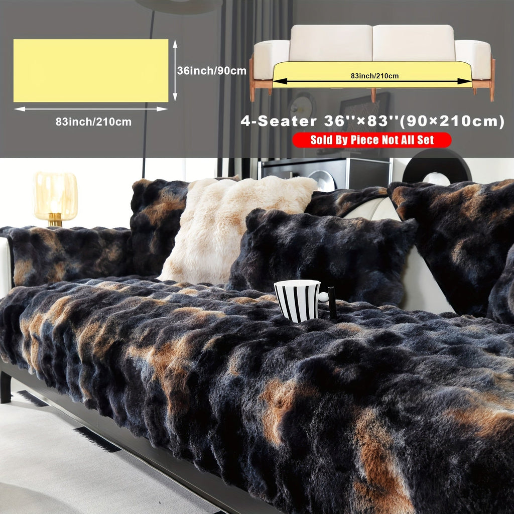 Plush Sofa Cover Faux Lamb Thick Fluffy Couch Slipcover Pet Friendly Machine Washable Gradient Color Polyester Furniture Protector for Armchair Single Double Triple Sofa Living Room Home Decor