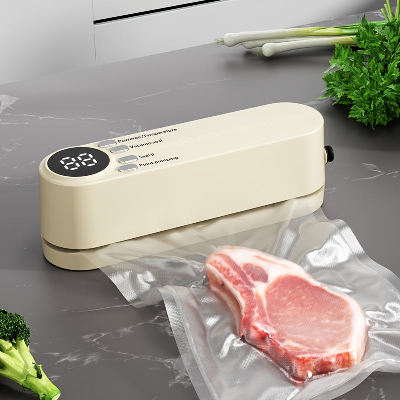 Vacuum Food Sealer Machine USB Rechargeable ¨C Portable One-Touch Automatic Food Vacuum Sealer with Inflation Mode & Digital Display for Kitchen Freshness, Camping, Office & Home Use