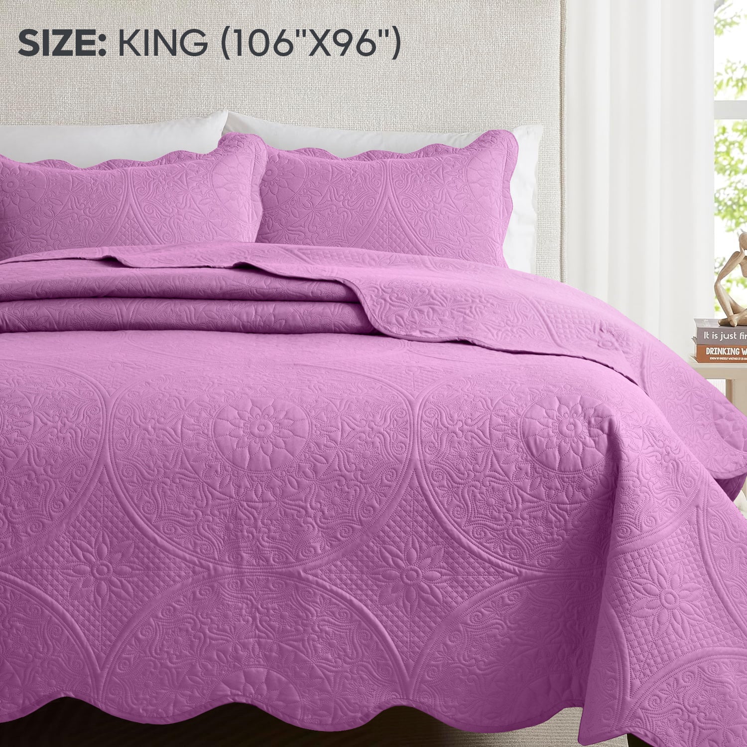 Quilted Bedspread Set 3 Piece ¨C Soft Floral Coverlet with Pillow Shams, Lightweight Breathable Quilt for Bedroom & Guest Room, All Season Bed Cover