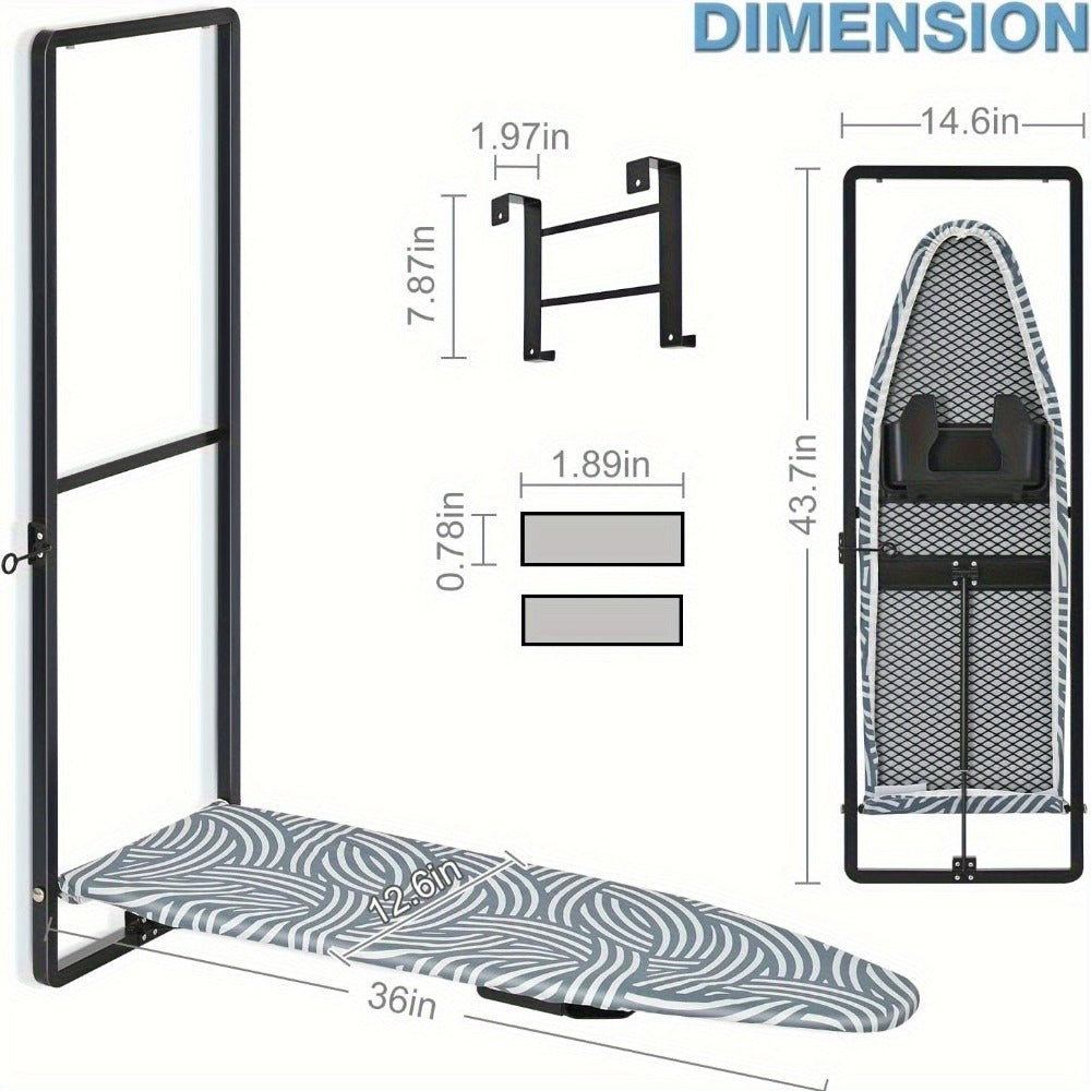 Wall Mount Ironing Board Foldable 36x12 Space Saving with Iron Holder Removable Heat Resistant Cover for Small Spaces Laundry Room Closet Apartment