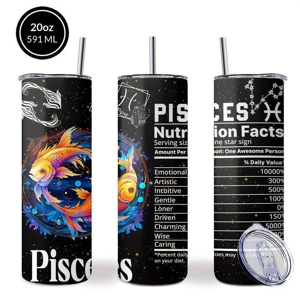 Zodiac Tumbler 20oz Stainless Steel Insulated Travel Cup with Lid & Straw Horoscope Coffee Mug All 12 Signs Hot Cold Drinks Gift Birthday Halloween Christmas