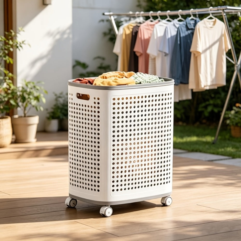 Wheeled Laundry Hamper Large Foldable with Dividers & Dust-Proof Lid ¨C 360¡ã Breathable Mesh Basket on Wheels, Reinforced Steel Base, Portable Clothes Organizer for Bedroom, Bathroom & Dorm