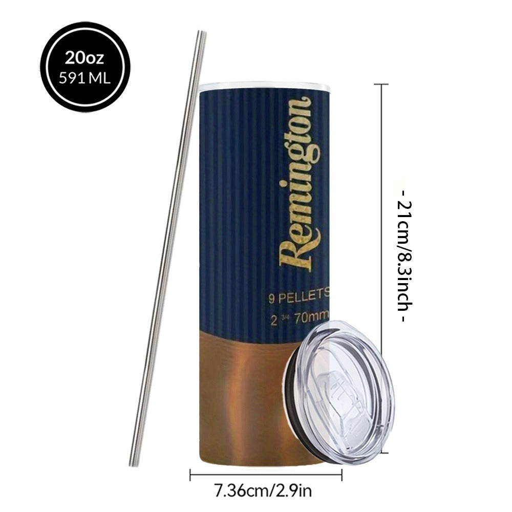 Coffee Tumbler 20oz Bullet Hunting Design Stainless Steel Insulated Cup with Lid & Straw Travel Mug Hot Cold Drinks Gift for Men Birthday Father's Day Halloween