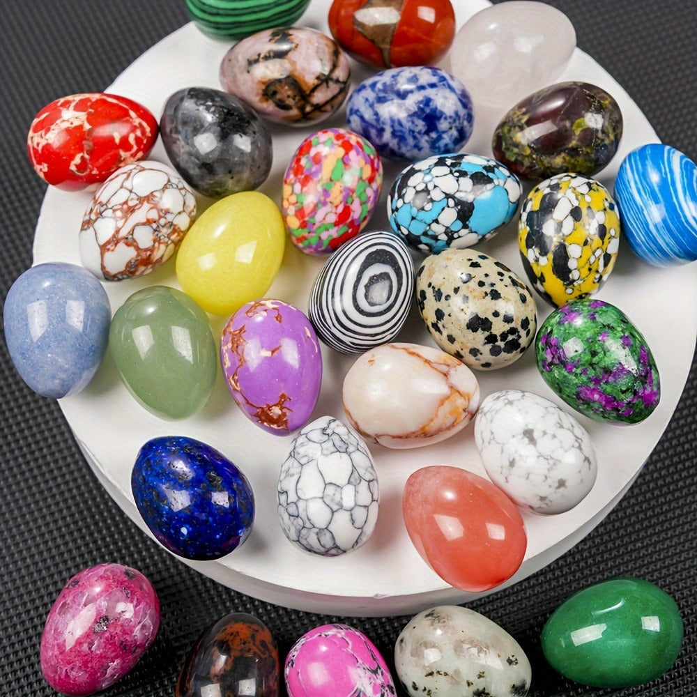 Natural Crystal Gemstone Eggs Set of 30 - Polished Pocket Stones for Easter Decor, Healing Crystals, Meditation & Gift, Mixed Variety Bulk Lot