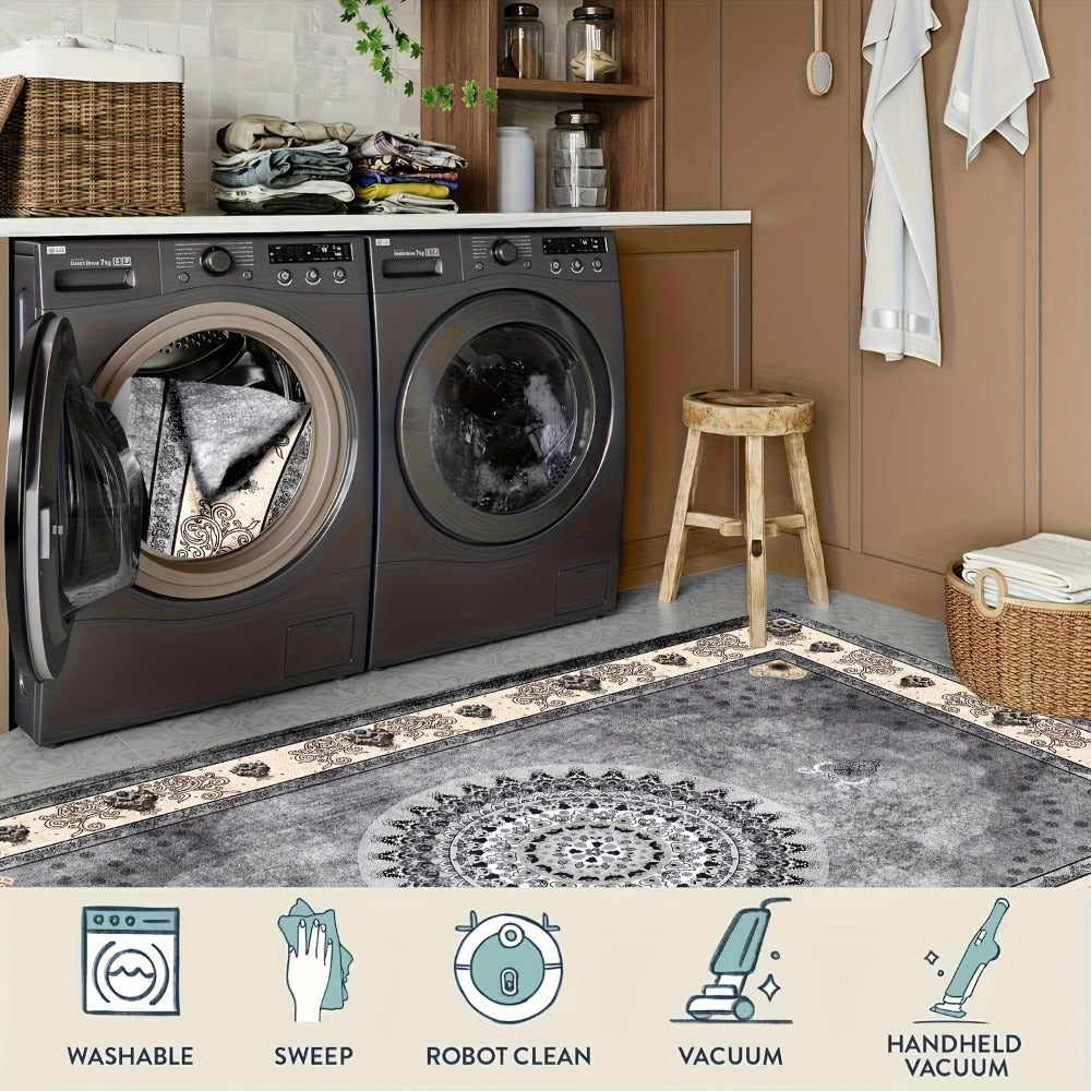 Bohemian Persian Velvet Area Rug Non-Slip Machine Washable ¨C Vintage Floral Paisley Pattern 1000g/m2 100% Polyester Carpet for Living Room & Bedroom ¨C 6 Sizes, High-Traffic Durable