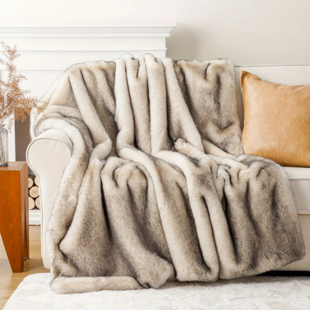 Long Hair Fluffy Reversible Plush Velvet Throw Blanket ¨C 300-350gsm Soft Elegant Throw for Couch & Bed, 6 Colors, 2 Sizes