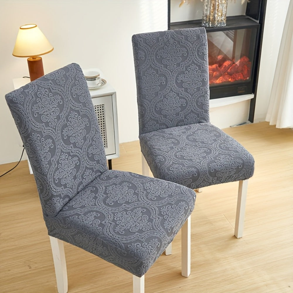 Dining Chair Covers Stretch Velvet Washable Removable Slipcovers Set of 4 or 6 for Kitchen Home Hotel Banquet ¡ª Elastic Band Silver Fox Velvet 200GSM