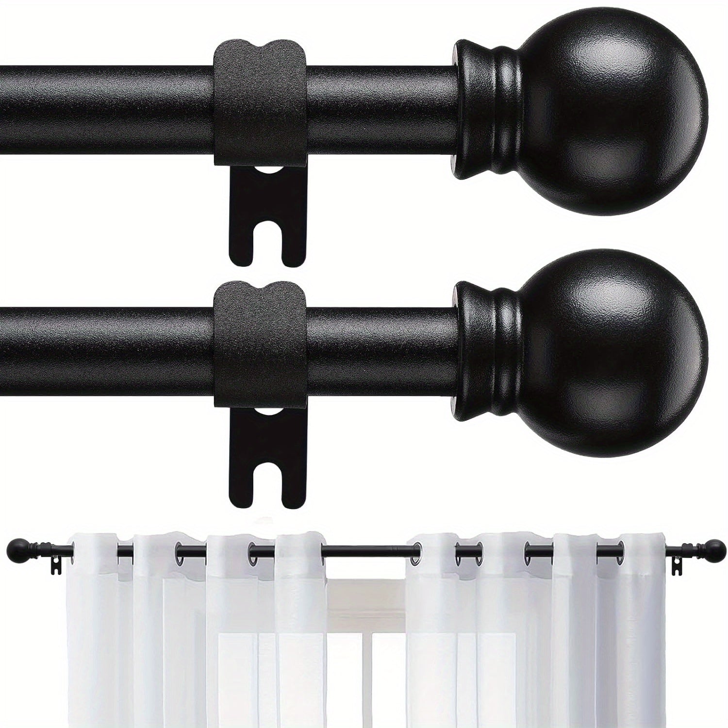 Curtain Rods 2 Pack Matte Black Adjustable 28 to 95 Inch | 5/8 Inch Stainless Steel Extra Long Window Curtain Rod Set for Living Room Bedroom Bathroom Kitchen | Multiple Sizes Available