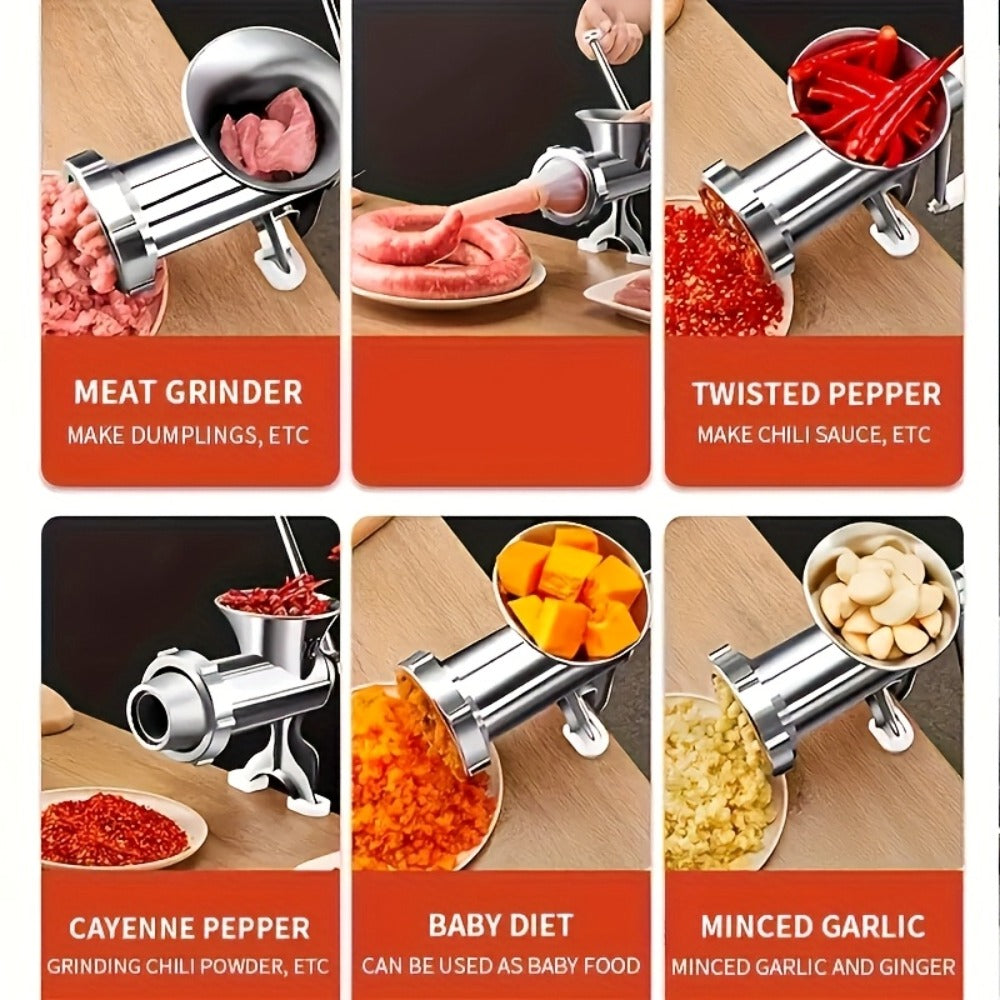 Manual Meat Grinder Hand Crank - Stainless Steel Heavy Duty Mincer & Sausage Maker for Home Kitchen, Hand Operated Food Grinder for Chopping Mixing Cutting, Versatile Kitchen Tool Great Gift Idea
