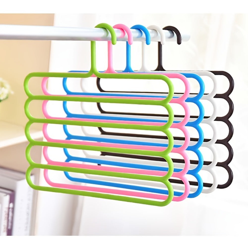 Multi-Layer Pants Hangers Set of 5 ¨C 5-Tier Space Saving Clothes Rack, Slip-Resistant Adjustable Wardrobe Organizer for Pants, Jeans & Clothes, Closet & Laundry Room Storage