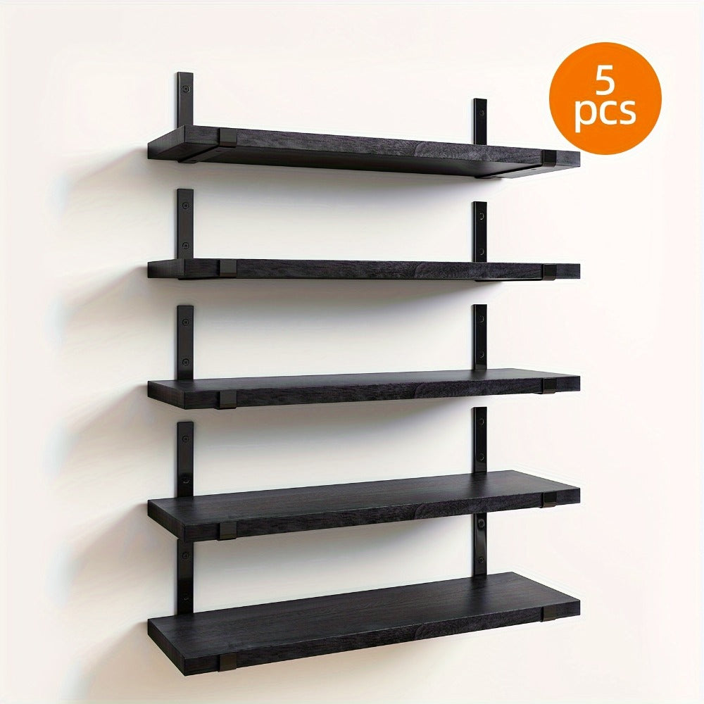 Rustic Floating Shelves Set of 5, 15.8x4.7 Inch Wall Mounted Wooden Shelves for Bedroom Living Room Kitchen Bathroom Office Plant Display