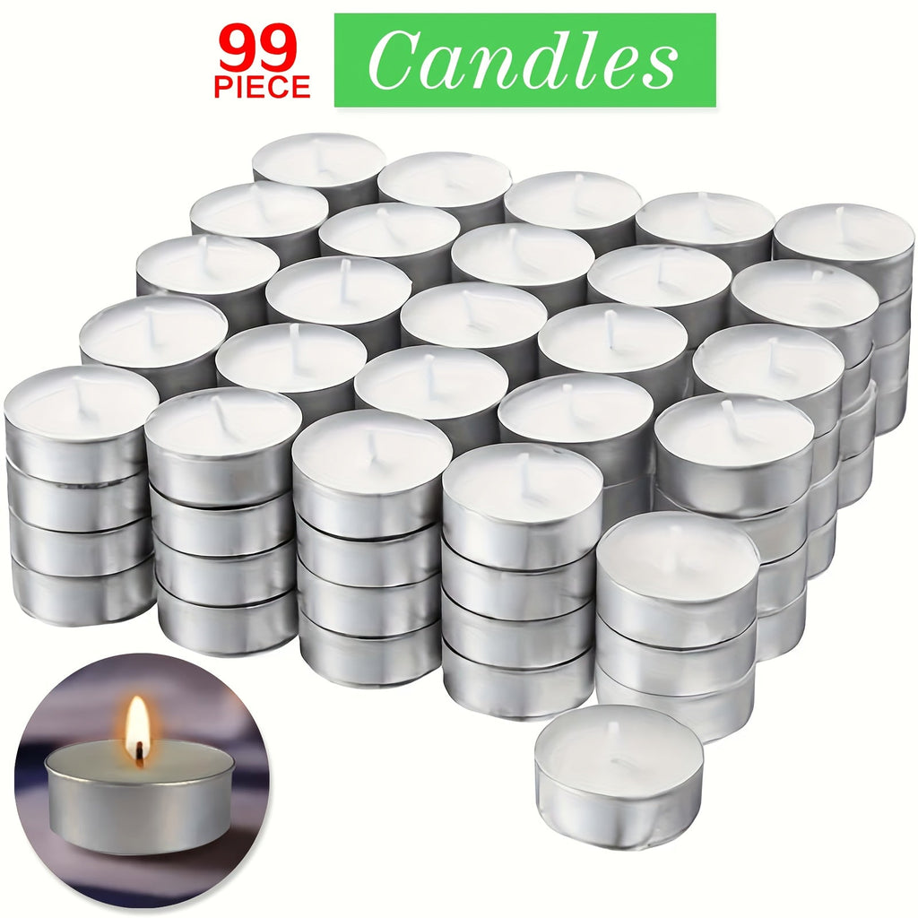 Tea Light Candles Unscented White - 49 or 99 Pack Smokeless Wax Tealights 2.5 Hour Burn for Weddings, Christmas, Halloween, Birthday Party & Holiday Home Decor