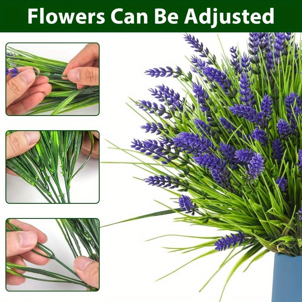 Artificial Lavender Flowers 11pcs UV Resistant Outdoor Indoor Fake Flower Stems, No Fade Realistic Plastic Lavender for Garden Patio Wedding Party Home Decor, Low Maintenance Floral Arrangement