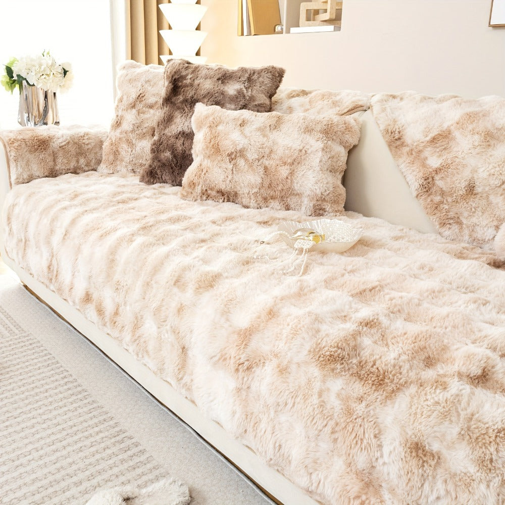 Plush Sofa Cover Faux Lamb Thick Fluffy Couch Slipcover Pet Friendly Machine Washable Gradient Color Polyester Furniture Protector for Armchair Single Double Triple Sofa Living Room Home Decor