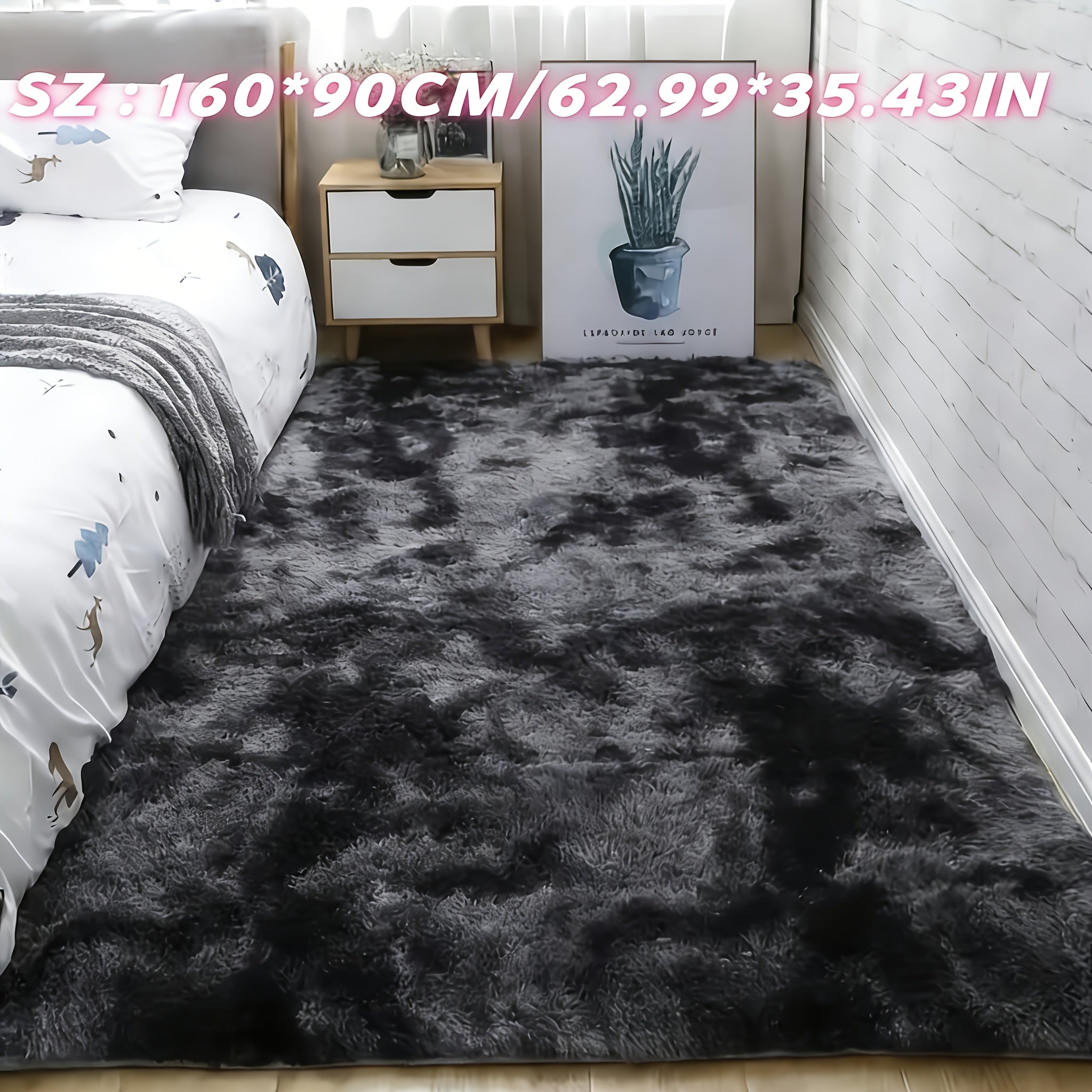 Plush Area Rug Tie-Dye & Solid Color - 100% Polyester Soft Fluffy Anti-Slip Machine Washable Carpet | Luxury Bedroom, Living Room & Sofa Floor Mat | Upscale Home Decor Rug in Multiple Colors & Sizes