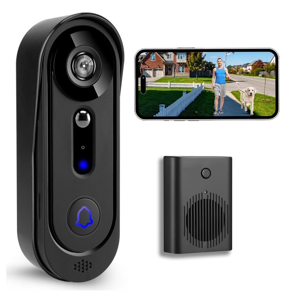 Wireless Video Doorbell Camera 1080P HD Night Vision Motion Detection Two-Way Audio Battery Powered Indoor Chime Cloud Storage Smart Home Security 2.4GHz WiFi Black