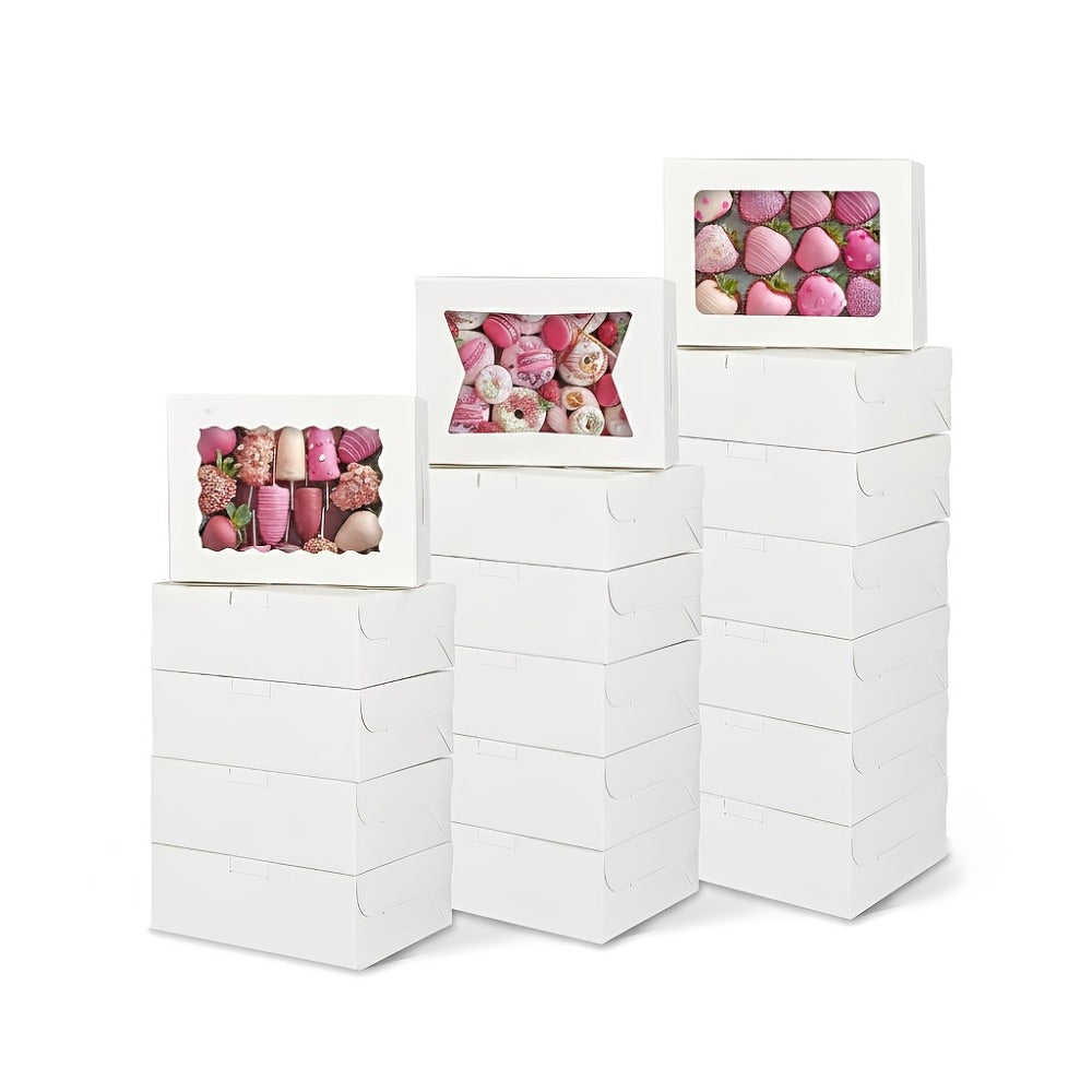 Cookie Boxes with Window 48 Pack ¨C 8x6x2.5¡± Kraft Bakery Treat Boxes for Cookies, Macarons, Pastries & Cake, Brown & White Cardboard Gift Boxes for Birthday, Wedding & Holiday Packaging