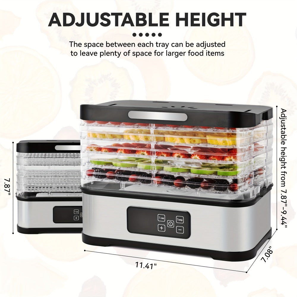 Food Dehydrator Machine 5-Tray with Digital Thermostat & Timer | Stainless Steel | Jerky Fruits Herbs Veggies Yogurt Pet Treats | Ultra-Quiet Energy-Saving | Home Kitchen RV Camping Dehydrator