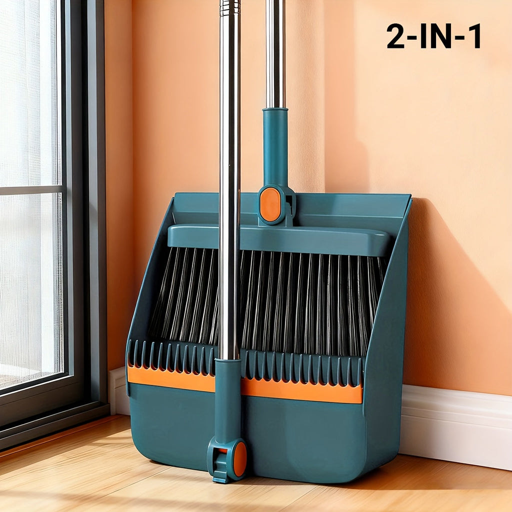 Broom and Dustpan Set with Long Handle - 2-in-1 3-in-1 4-in-1 Foldable Broom Dustpan Combo with Floor Brush for Home Office Dorm Room, Quick Dust Removal Household Cleaning Tool Set, White Pink Blue Orange Purple Grey