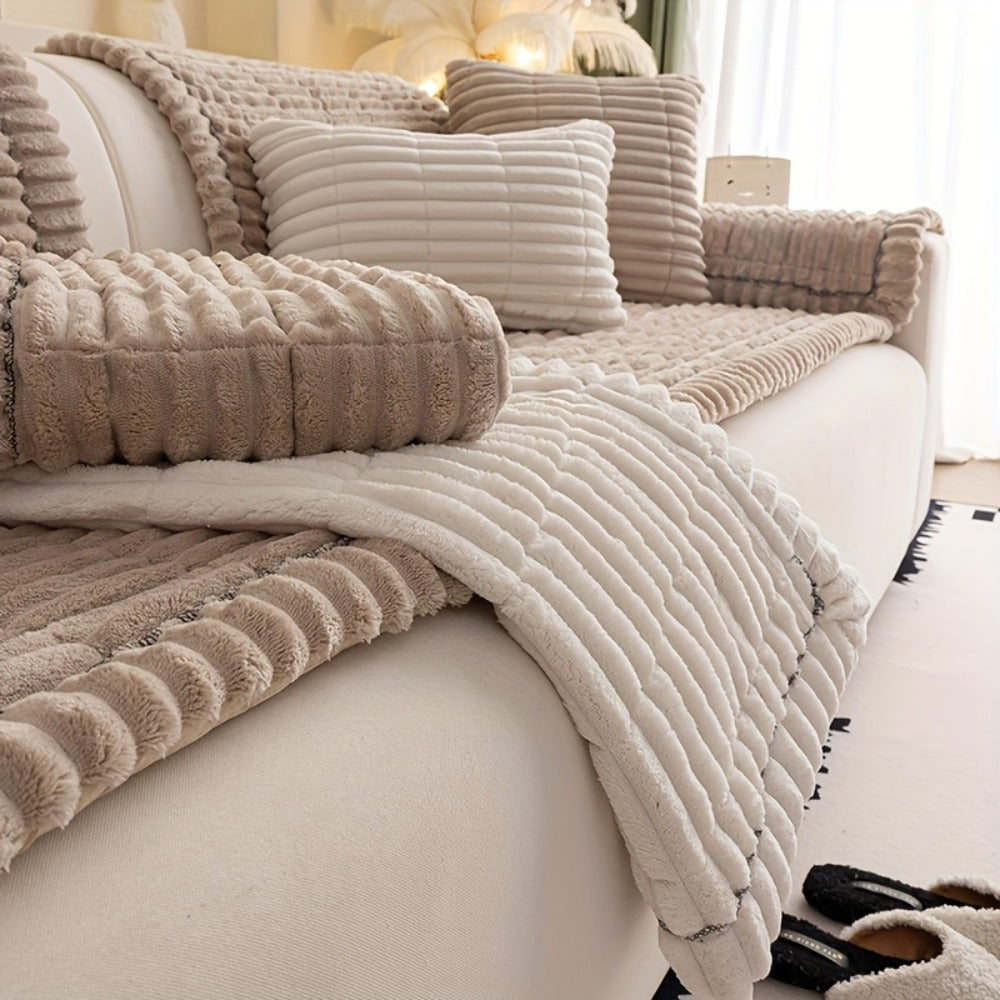 Sofa Cushion Cover Plush Velvet Washable Seat Pad Wavy Edge Soft Kapok Filling for Couch Loveseat 1 2 3 4 Seater ¡ª Easy Install Home Decor Protection