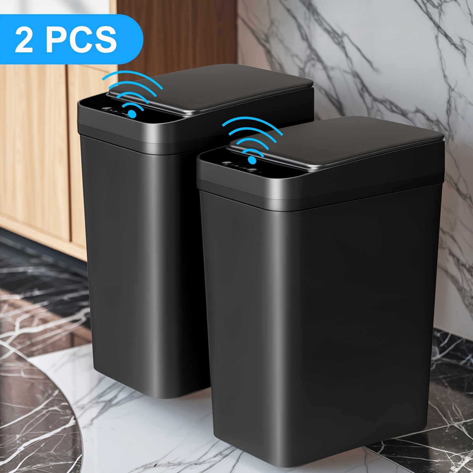 Motion Sensor Trash Can 2 Pack Touchless Automatic 4.2 Gal and 2.6 Gal with Lids Narrow Electric Garbage Bin for Bathroom Bedroom Office