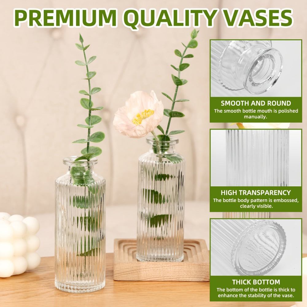 Mini Bud Vases Set - Modern Striped Clear Glass Flower Vases for Wedding Centerpieces, Birthday Party, Anniversary, Home Table Decor, Multiple Sizes 12/24/36 Pcs
