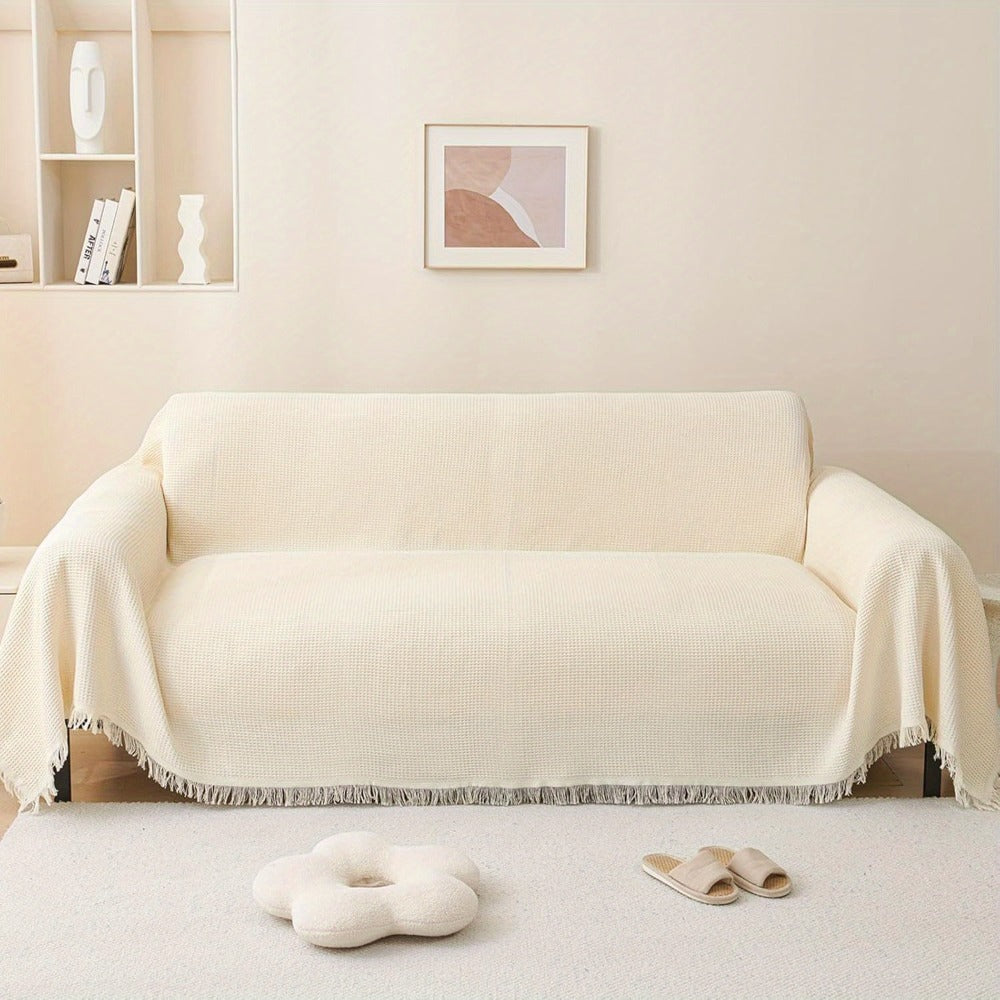 Sofa Throw Cover with Tassels Scratch Resistant Breathable Couch Blanket Slipcover Multifunctional All Season Settee Cover for Living Room Bedroom - Multiple Sizes and Colors