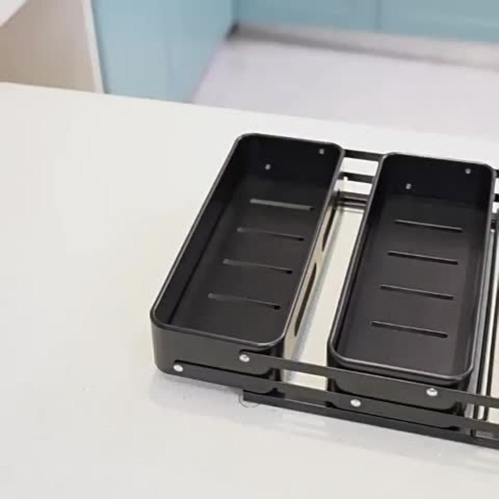3-Tier Foldable Spice Rack Organizer with Safety Rails - Space-Saving Countertop & Cabinet Storage for Kitchen Pantry, Durable Metal Finish, Sturdy Construction