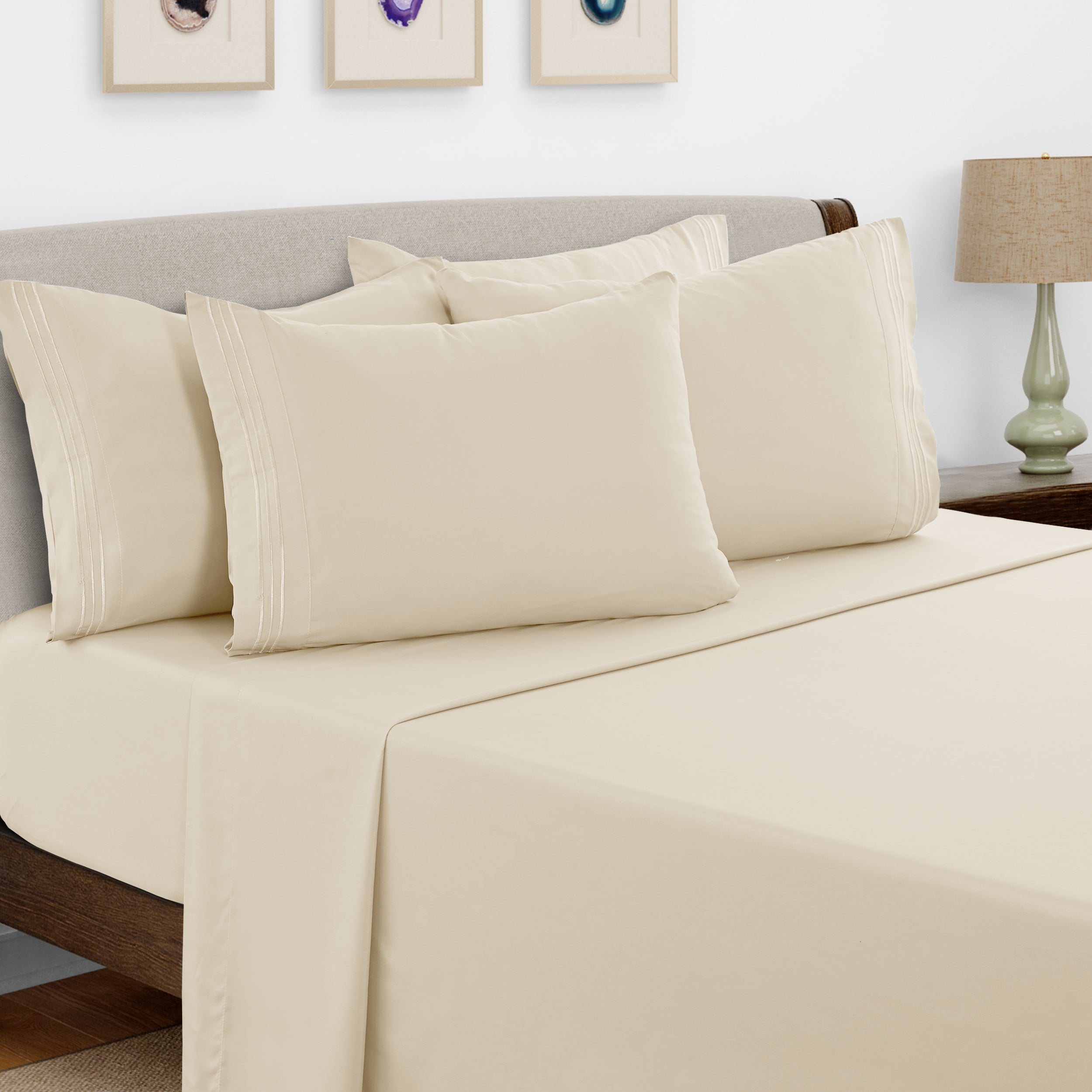Bed Sheets Set 6 Piece - Soft Brushed Microfiber Fitted Sheet with 16¡± Deep Pocket, Flat Sheet & Embroidered Pillowcases, Hotel Luxury Cooling Bedding, All Seasons, 20 Colors