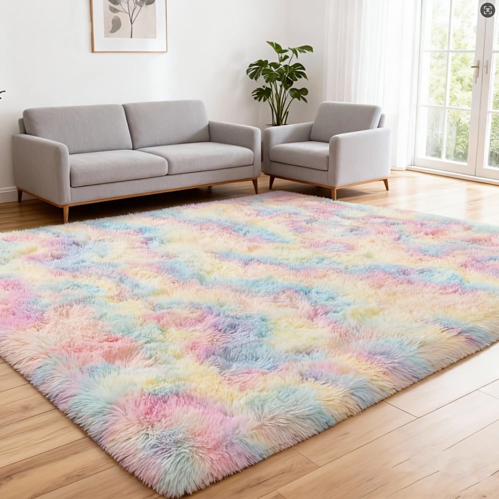Rainbow Tie Dye Shag Area Rug ¨C Soft Fluffy Non-Slip Machine Washable Carpet for Living Room Bedroom Home Office