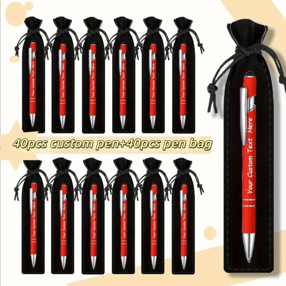 Custom Ballpoint Pens with Pencil Pouch Bulk Set ¨C Personalized Ballpoint Pen Pack for Corporate Gifts, School Supplies, Office Promotions | 20/30/80 PCS Customized Pen & Bag Bundle