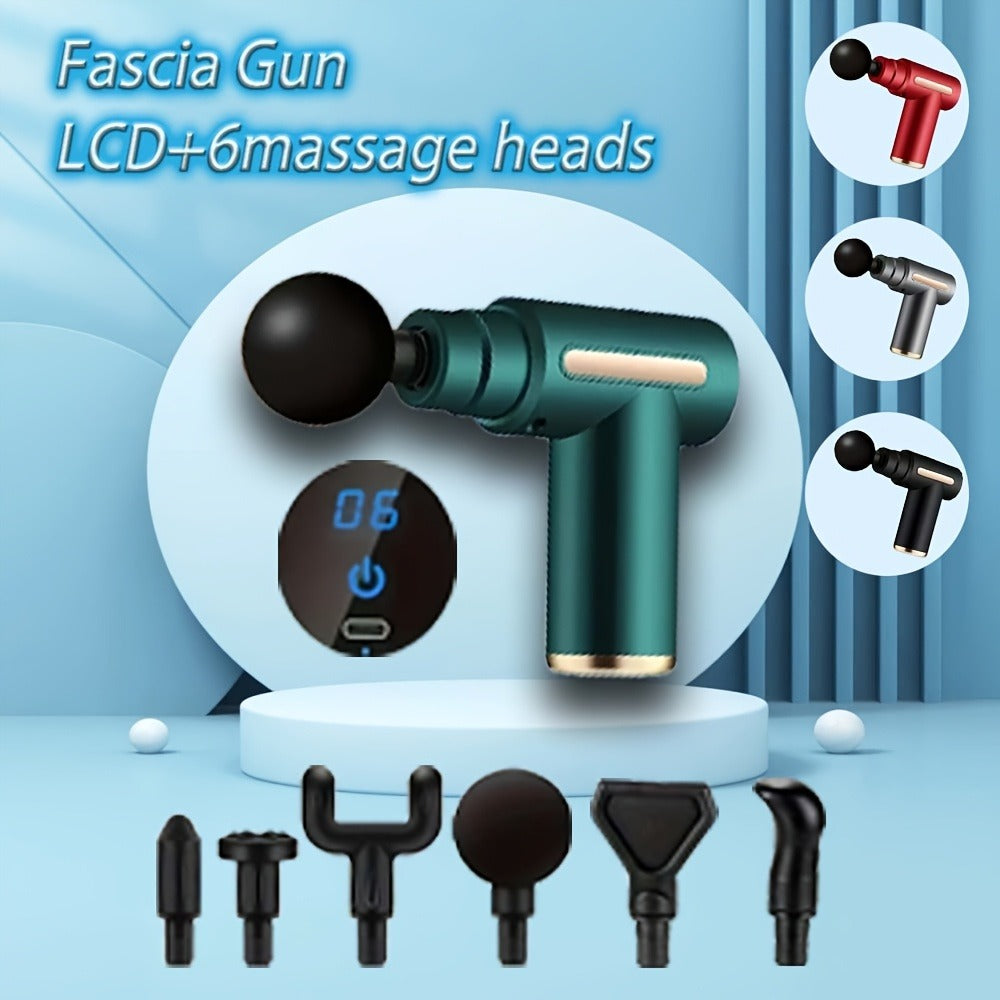 Portable Mini Fascia Gun ¨C USB Rechargeable Muscle Massage Gun with 4 Interchangeable Heads & 6 Speed Modes, Silent Motor Deep Tissue Massager for Back, Neck & Full Body Sports Recovery