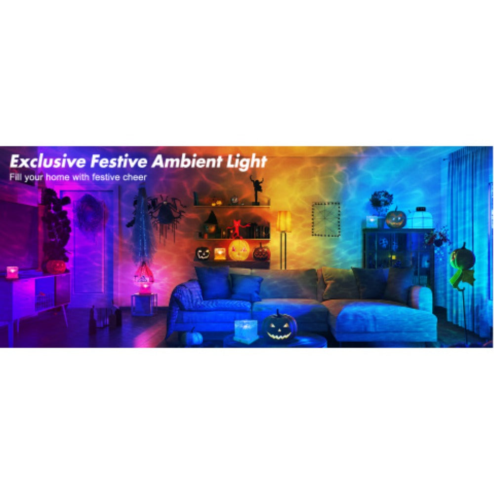 RGB Night Light Rechargeable 16-Color Ocean Wave Projection Lamp - Rotating Flame Water Ripple Remote Dimming for Bedroom Bar Restaurant Display Cabinet Decor
