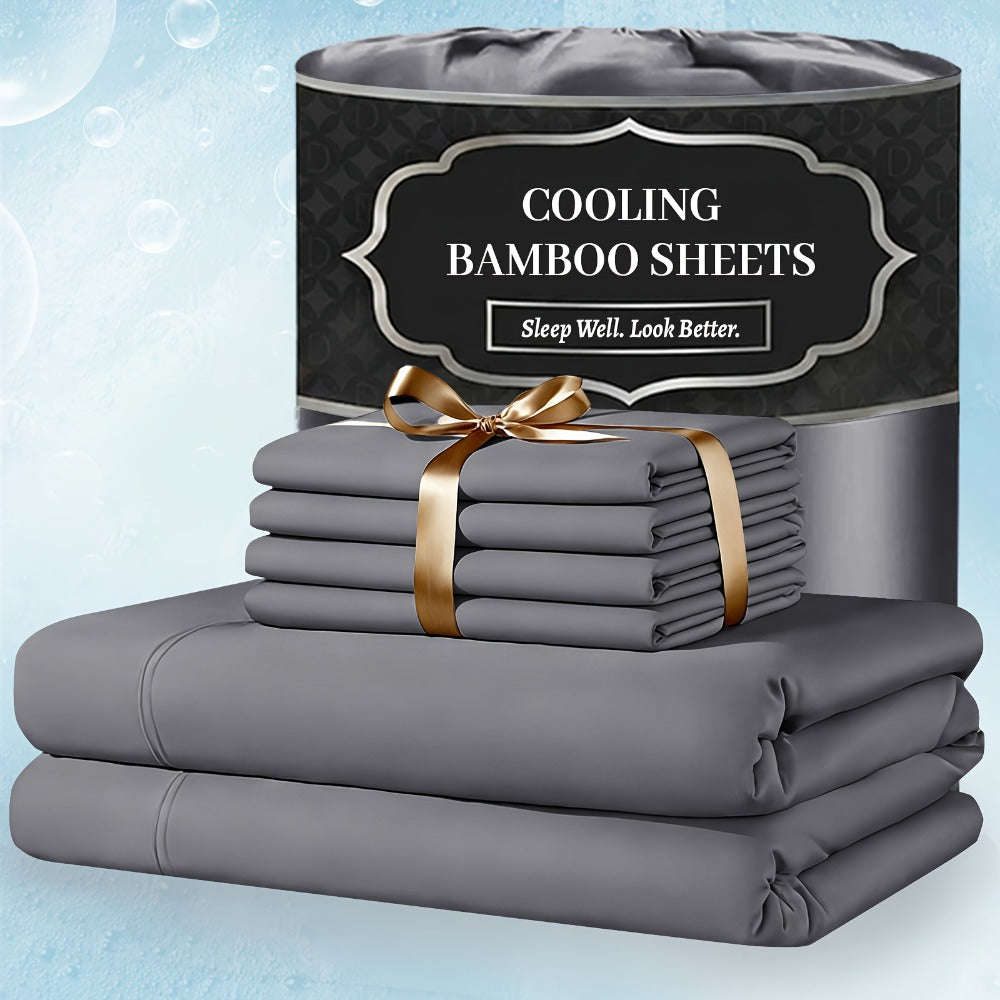 Bamboo Bed Sheet Set 4 Piece Extra Deep Pocket Cooling Breathable Soft Wrinkle Free Hotel Luxury Fitted Sheet Flat Sheet Pillowcases Twin Full Queen King