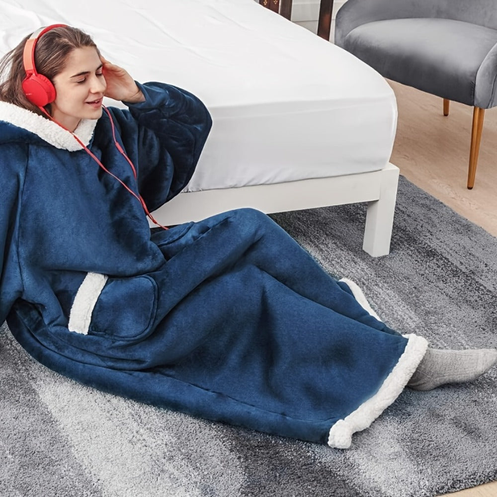 Wearable Blanket with Sleeves ¨C Oversized Long Flannel Hoodie Sweatshirt Pullover for Women & Men, Giant TV Blanket, 2 Colors