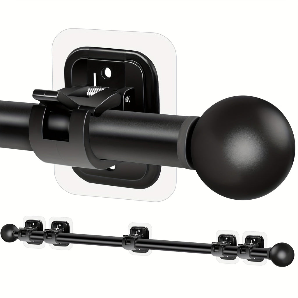 No-Drill Curtain Rod Set with Adhesive Brackets Renter Friendly 5/8 Inch Adjustable Window Drapery Pole for Bedroom Living Room Apartment Dorm Black Gold White 32-128 Inch