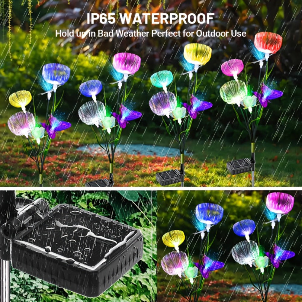Solar Garden Lights 4-Pack, Fiber Optic Jellyfish Butterfly Stake Lights with 7-Color Changing LED & IP65 Waterproof ¡ª Solar Outdoor Lights for Garden Path, Yard, Patio & Holiday Decor