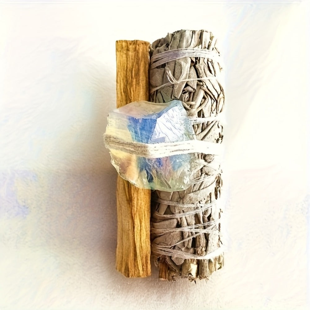 Natural Crystal White Sage Smudge Set for Space Cleansing Home Rituals Meditation Decor Teacher Appreciation Easter Gift Random Crystal