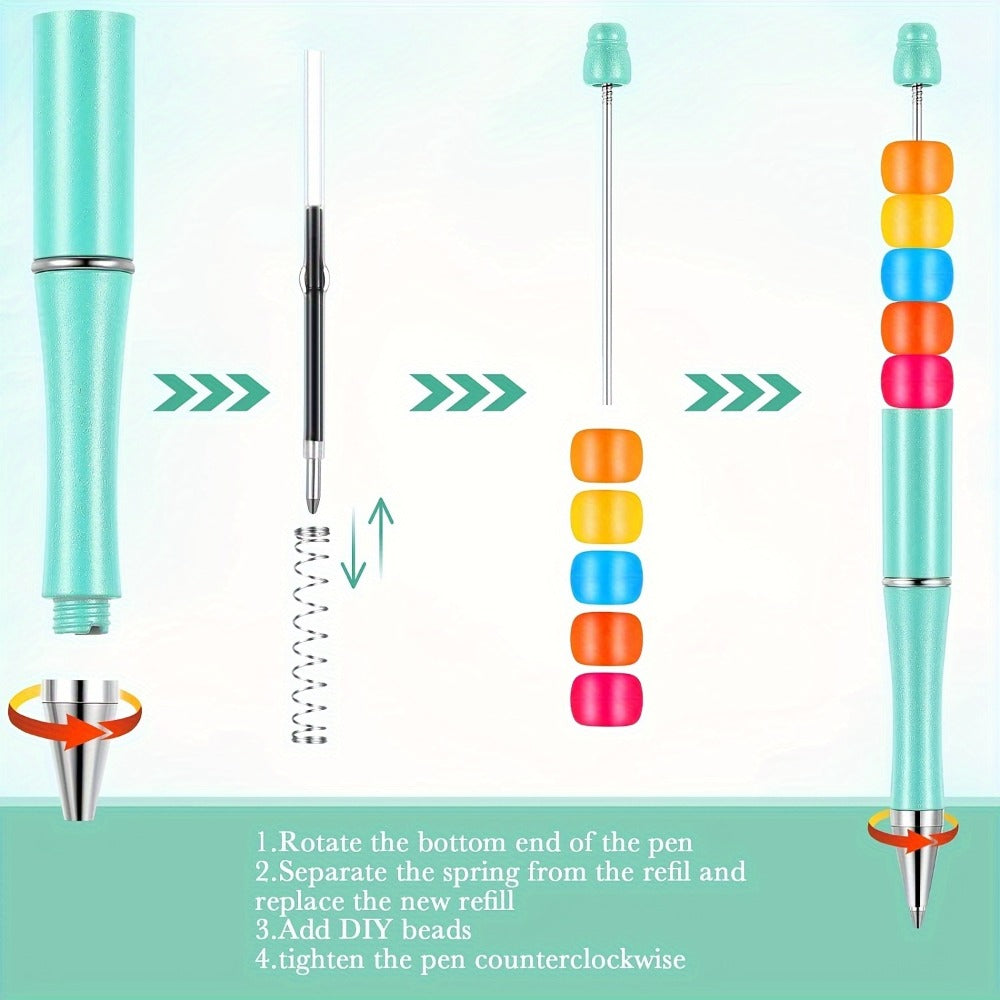 Beadable Pens Bulk 40/60pcs, DIY Bead Ballpoint Pens with Black Ink Shaft, Assorted Random Colors for DIY Crafts, School Office Teachers Bridal Shower Graduation Gifts