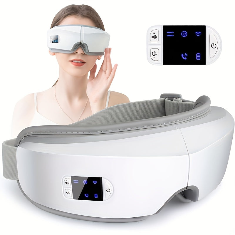 Eye Massager with Heat - 4D Intelligent Portable Eye Mask Massager with Pneumatic Compression, Vibration, Hot Compress & Music, Multiple Modes for Eye Strain Relief, Dry Eyes, Headache & Better Sleep
