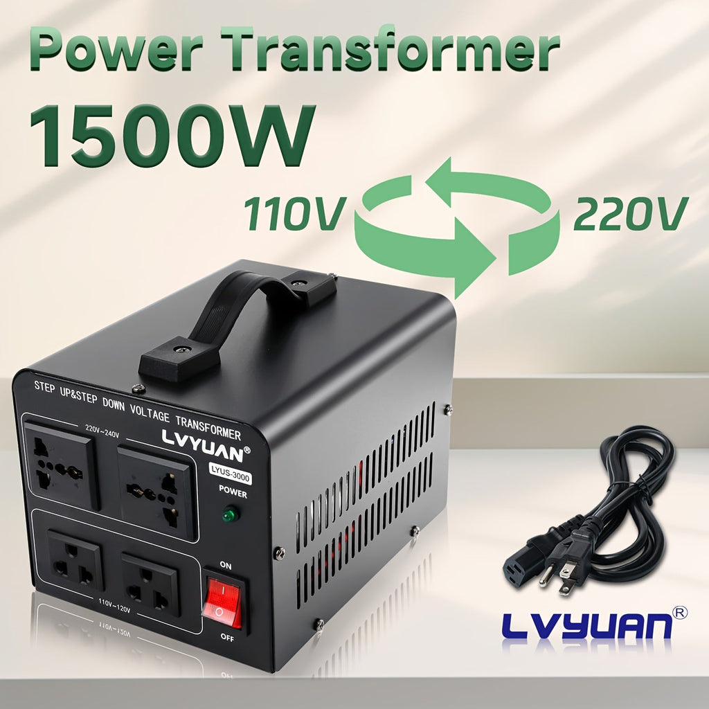 Voltage Converter Transformer 1500W Step Up Step Down - Converts 110V-120V to 220V-240V & Vice Versa, 2 US Outlets & 2 Universal Outlets, Resettable Circuit Breaker, International Travel Power Supply