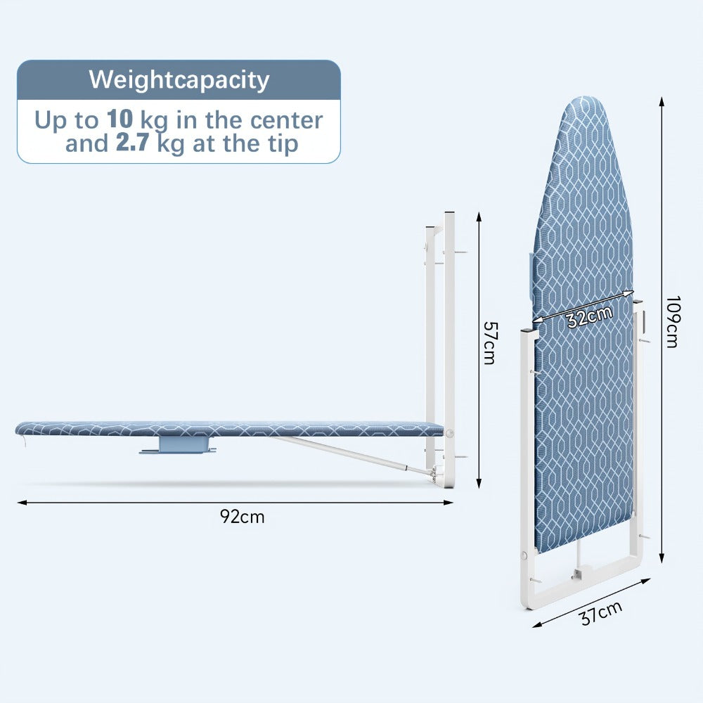Wall Mount Ironing Board Foldable 36x12 Space Saving with Iron Holder Removable Heat Resistant Cover for Small Spaces Laundry Room Closet Apartment