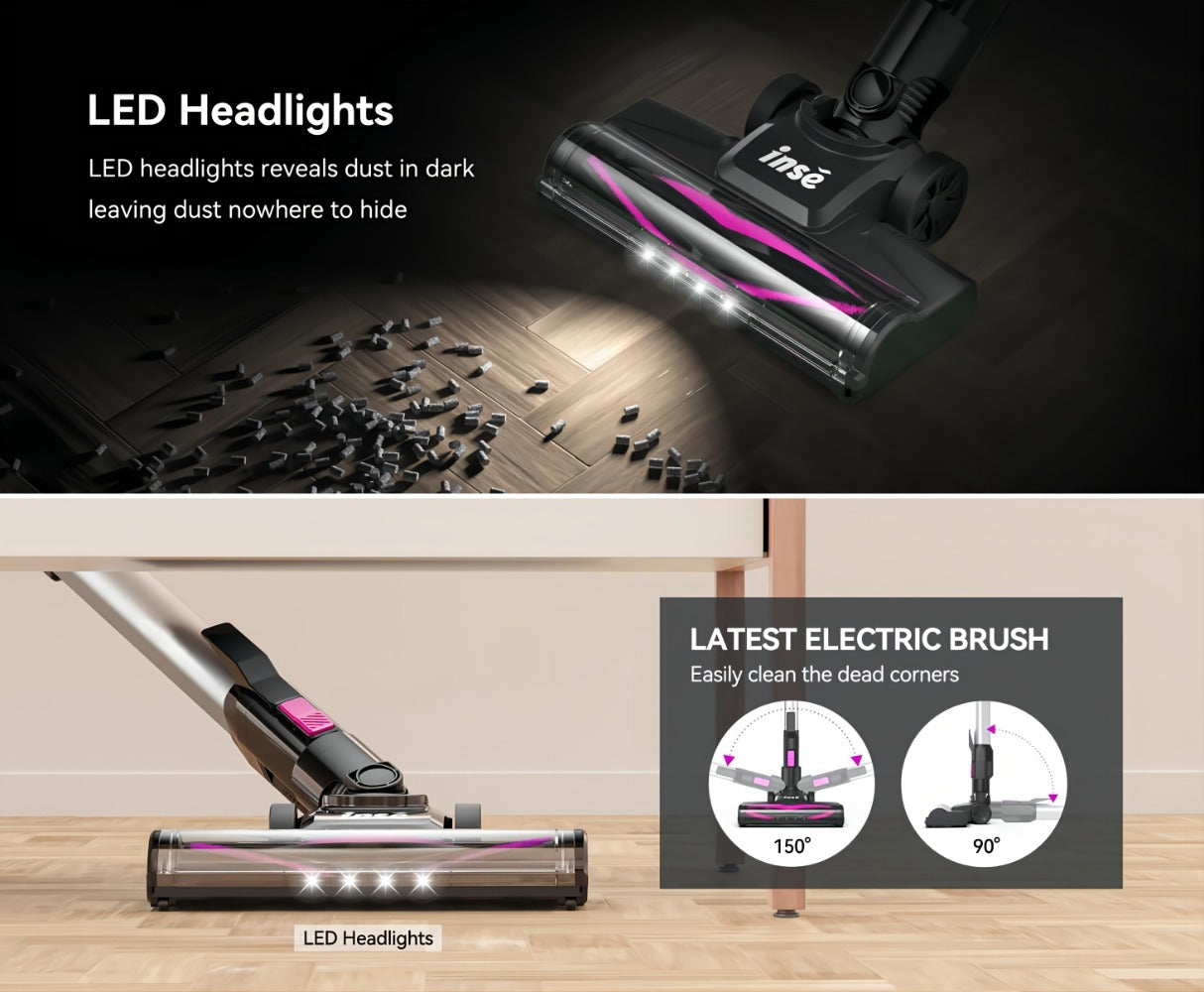 Cordless Vacuum Cleaner 2-in-1 Corded 70KPA Powerful Suction | 6-in-1 Handheld Vacuum with Detachable Battery 45-Min Runtime LED Brush Head 50.5oz Dust Cup | For Hardwood Floor Carpet Pet Hair Home Car